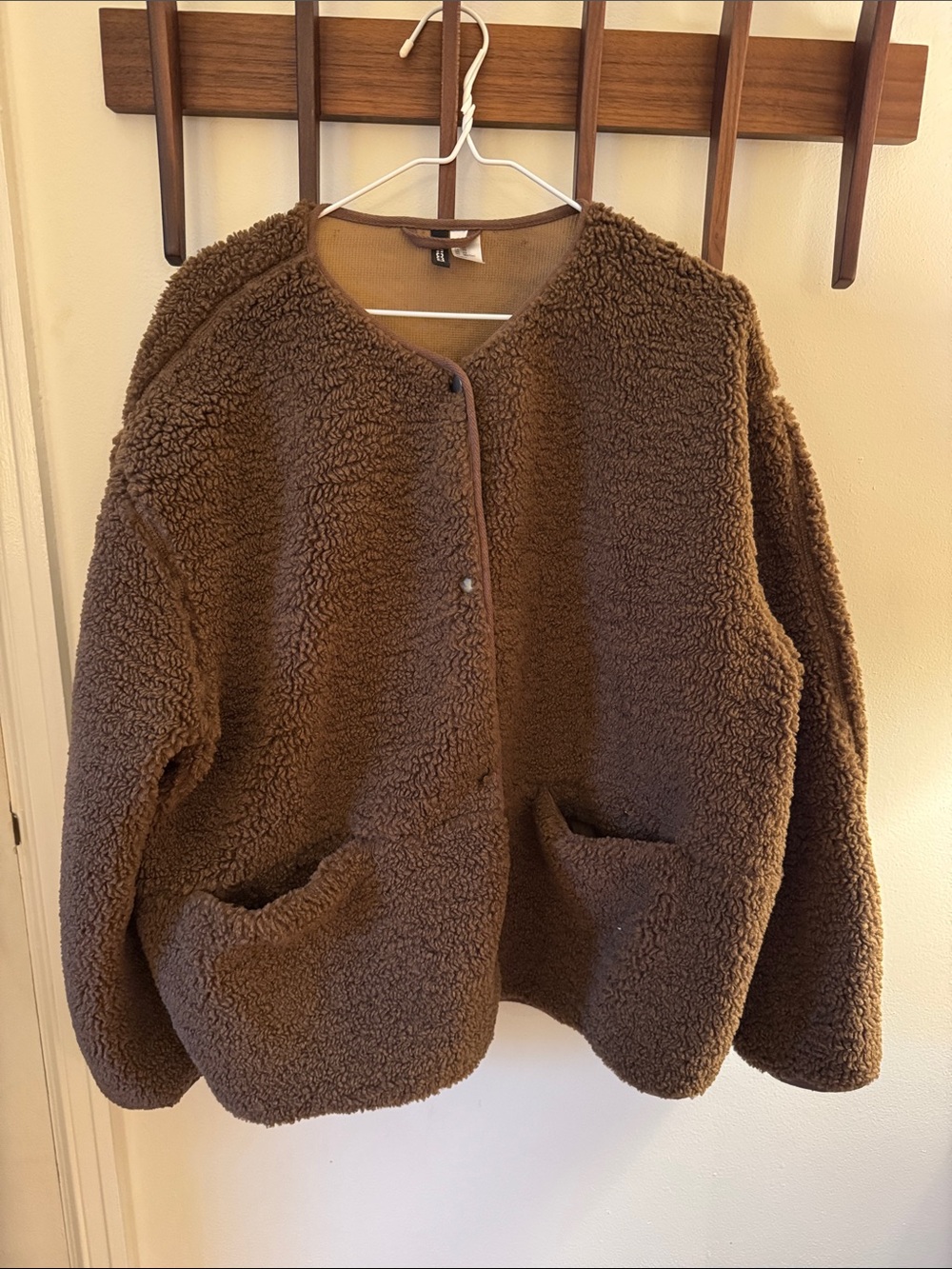 H&M Cozy Brown Sherpa Jacket - Women's Plush Fleece Teddy Coat